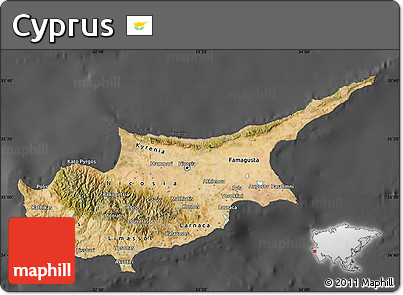 Satellite Map of Cyprus, darken, desaturated