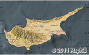 Satellite Map of Cyprus, darken, semi-desaturated