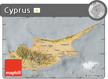 Satellite Map of Cyprus, lighten, semi-desaturated