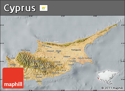 Satellite Map of Cyprus, lighten, semi-desaturated