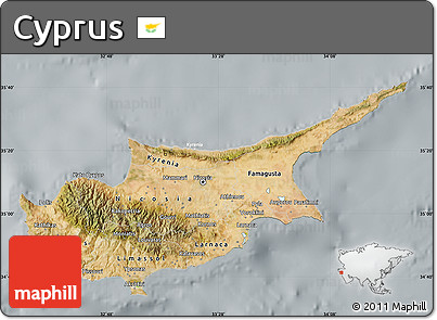 Satellite Map of Cyprus, lighten, semi-desaturated