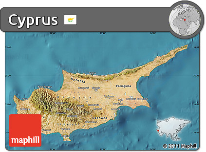 Satellite Map of Cyprus, shaded relief outside, satellite sea