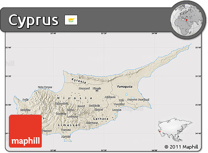Shaded Relief Map of Cyprus, cropped outside