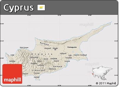 Shaded Relief Map of Cyprus, cropped outside