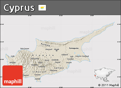 Shaded Relief Map of Cyprus, cropped outside
