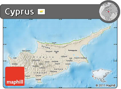 Shaded Relief Map of Cyprus, physical outside