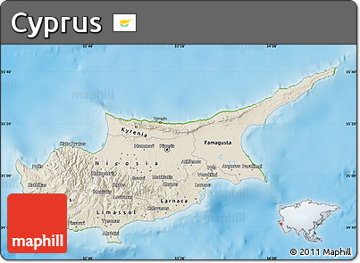 Shaded Relief Map of Cyprus, physical outside