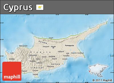 Shaded Relief Map of Cyprus, physical outside