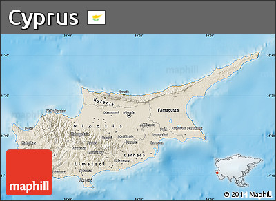 Shaded Relief Map of Cyprus, satellite outside, shaded relief sea