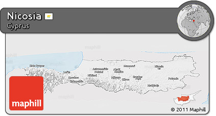 Silver Style Panoramic Map of Nicosia, single color outside