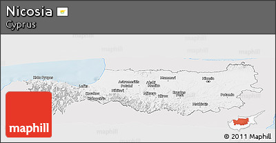 Silver Style Panoramic Map of Nicosia, single color outside