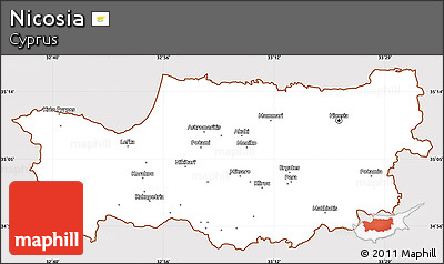 Classic Style Simple Map of Nicosia, cropped outside