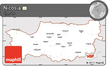 Classic Style Simple Map of Nicosia, cropped outside