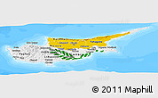 Flag Panoramic Map of Cyprus, single color outside, bathymetry sea, flag centered