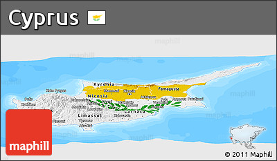 Flag Panoramic Map of Cyprus, single color outside, bathymetry sea