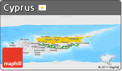 Flag Panoramic Map of Cyprus, single color outside, bathymetry sea
