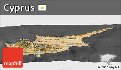 Satellite Panoramic Map of Cyprus, darken, desaturated