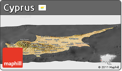 Satellite Panoramic Map of Cyprus, darken, desaturated