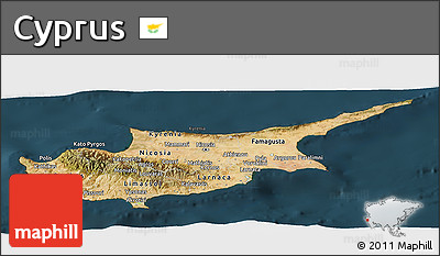 Satellite Panoramic Map of Cyprus, darken