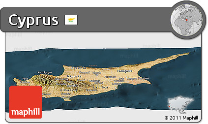 Satellite Panoramic Map of Cyprus, darken