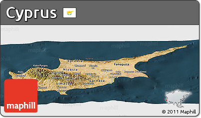 Satellite Panoramic Map of Cyprus, darken
