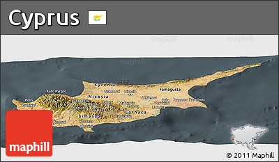 Satellite Panoramic Map of Cyprus, darken, semi-desaturated