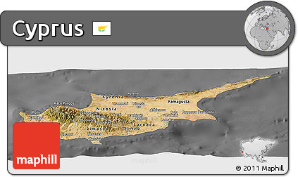 Satellite Panoramic Map of Cyprus, desaturated