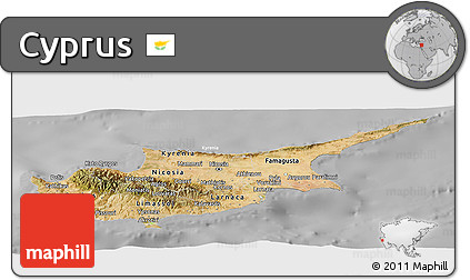 Satellite Panoramic Map of Cyprus, lighten, desaturated