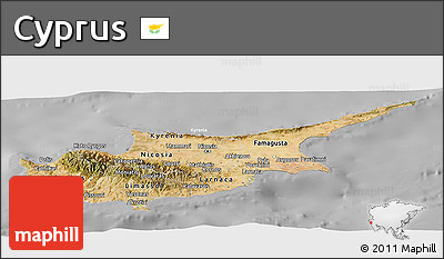Satellite Panoramic Map of Cyprus, lighten, desaturated