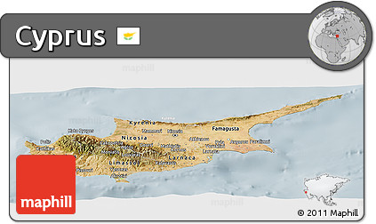 Satellite Panoramic Map of Cyprus, lighten