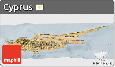 Satellite Panoramic Map of Cyprus, lighten