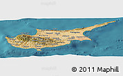 Satellite Panoramic Map of Cyprus, political shades outside, satellite sea