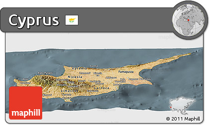 Satellite Panoramic Map of Cyprus, semi-desaturated