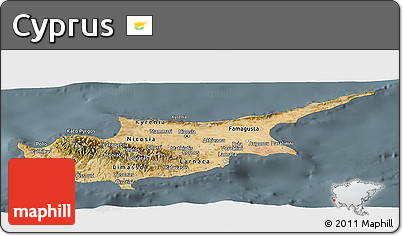 Satellite Panoramic Map of Cyprus, semi-desaturated