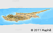 Satellite Panoramic Map of Cyprus, single color outside, bathymetry sea