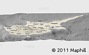 Shaded Relief Panoramic Map of Cyprus, darken, desaturated