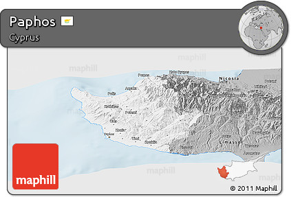 Gray Panoramic Map of Paphos