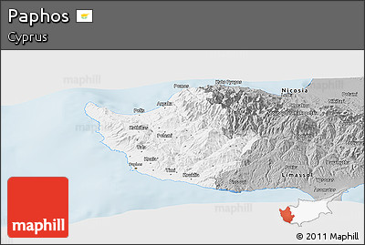 Gray Panoramic Map of Paphos