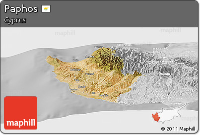 Satellite Panoramic Map of Paphos, lighten, desaturated