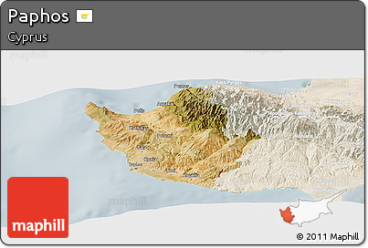 Satellite Panoramic Map of Paphos, lighten