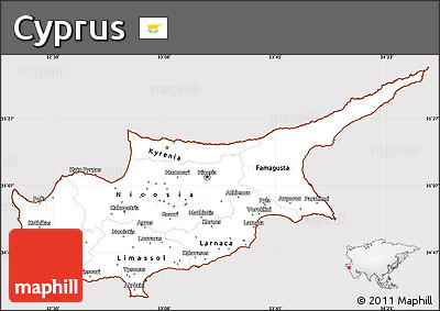 Classic Style Simple Map of Cyprus, cropped outside