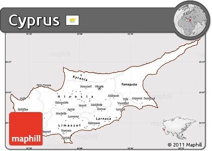 Classic Style Simple Map of Cyprus, cropped outside