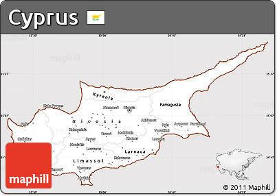 Classic Style Simple Map of Cyprus, cropped outside