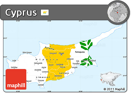 Flag Simple Map of Cyprus, single color outside, flag aligned to the middle