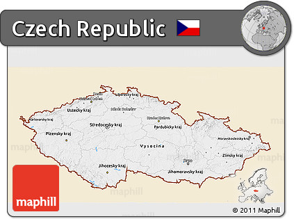Classic Style 3D Map of Czech Republic, single color outside