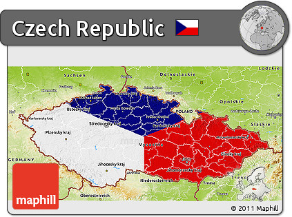 Flag 3D Map of Czech Republic, physical outside, flag rotated