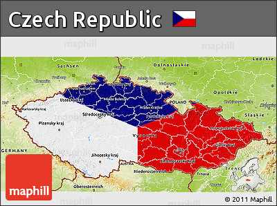 Flag 3D Map of Czech Republic, physical outside, flag rotated