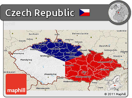 Flag 3D Map of Czech Republic, shaded relief outside, flag rotated