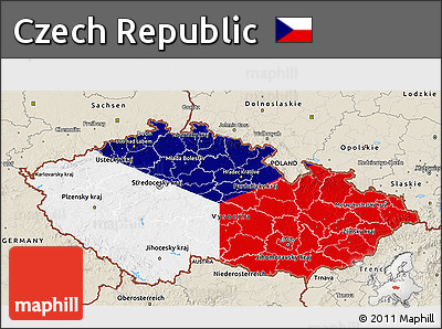 Flag 3D Map of Czech Republic, shaded relief outside, flag rotated