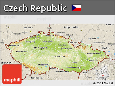 Physical 3D Map of Czech Republic, shaded relief outside